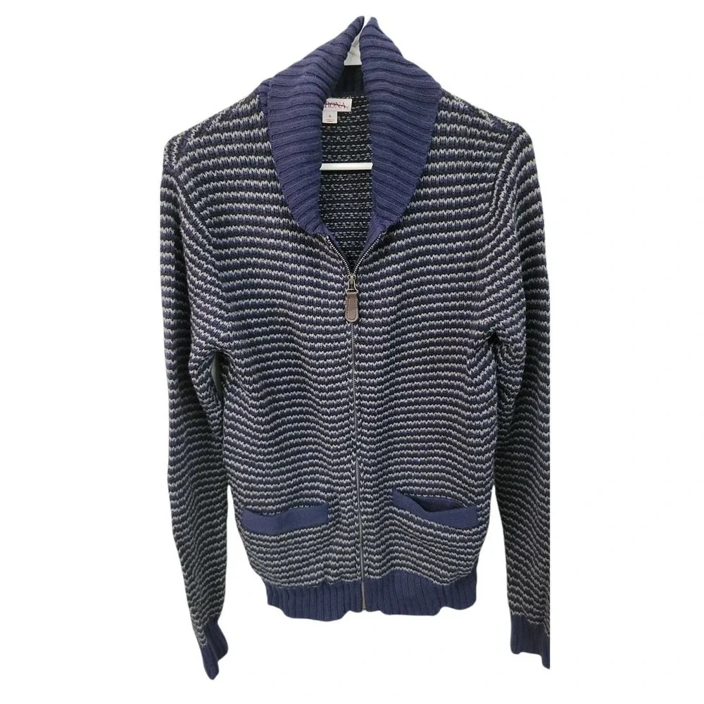 Men's Merona Blue/Grey Zip Front Long Sleeve Cardigan SIZE SMALL - Picture 2 of 5